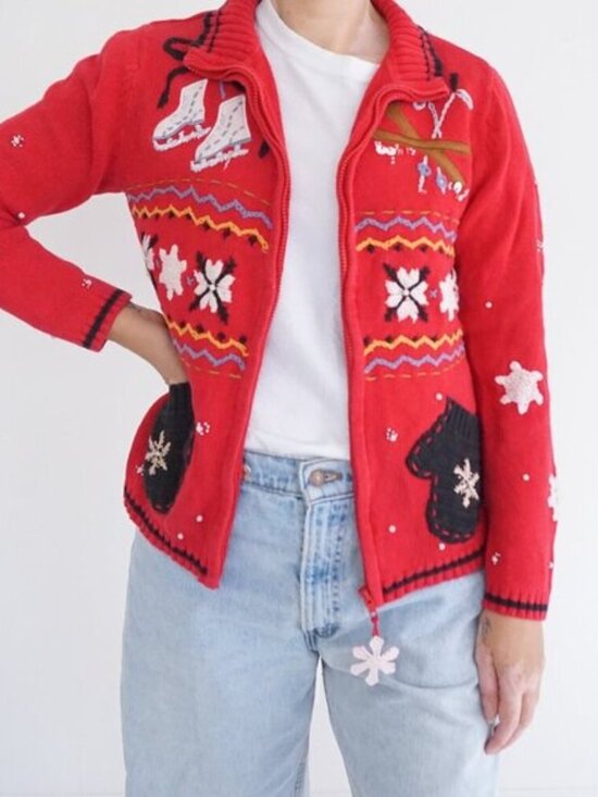 Sweaters - Vintage Kakit Winter Ski Snowflake Festive Cardigan Holiday Retro 90s Sweater S